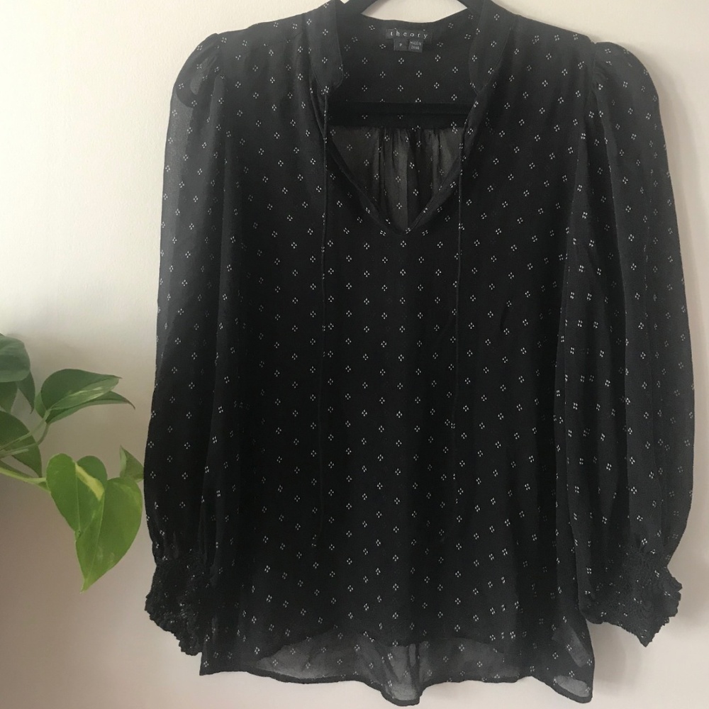 THEORY Black Sheer Top